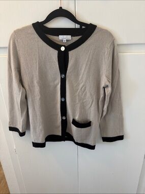 Jasmine Beige silk & cashmere Cardigan with Black Trim